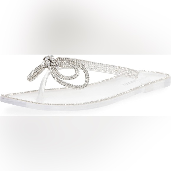 Steve Madden Juned Rhinestone Bow Flip Flop Flat Sandle - Picture 2 of 8